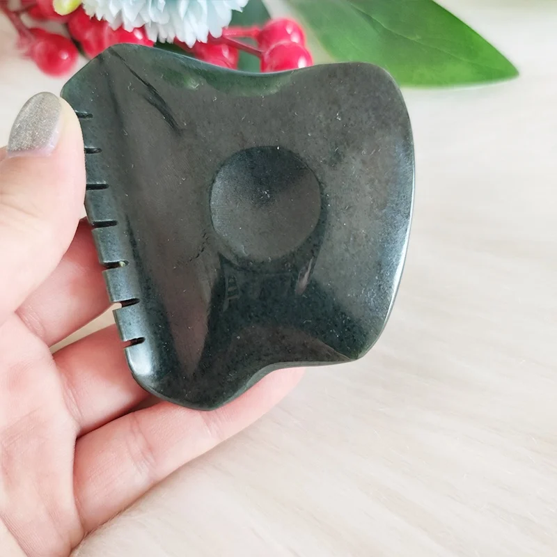 Real jade face guasha tool with cost effective price custom logo DARK GREEN NEPHRITE JADE GUA SHA STONE facial Massager