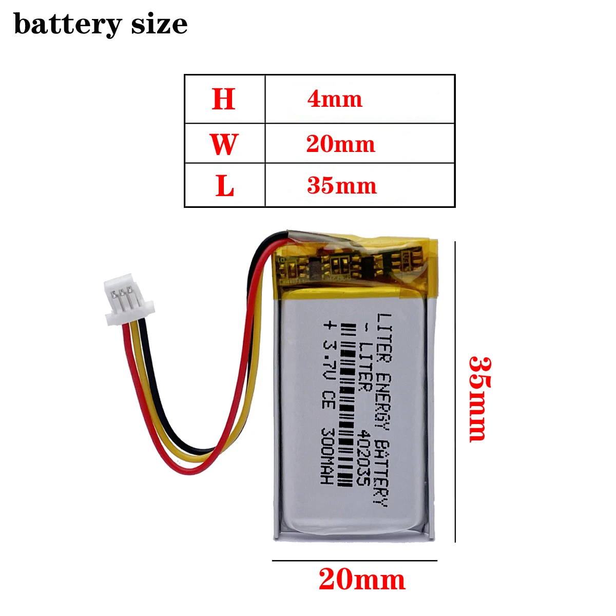 3.7V 300mAh 402035 Lithium Polymer LiPo battery for Handheld GPS Mp3 Xiaomi Yi smart dash camera DVR