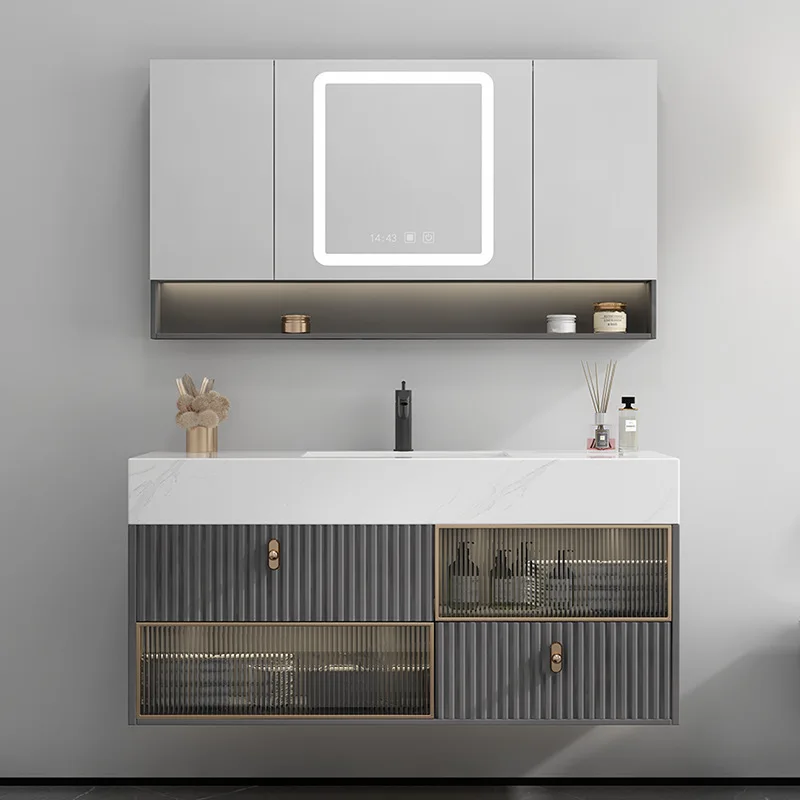 Custom floating bathroom cabinets vanity modern design size 30/34/36/42 inch with sinks in wood or stainless steel