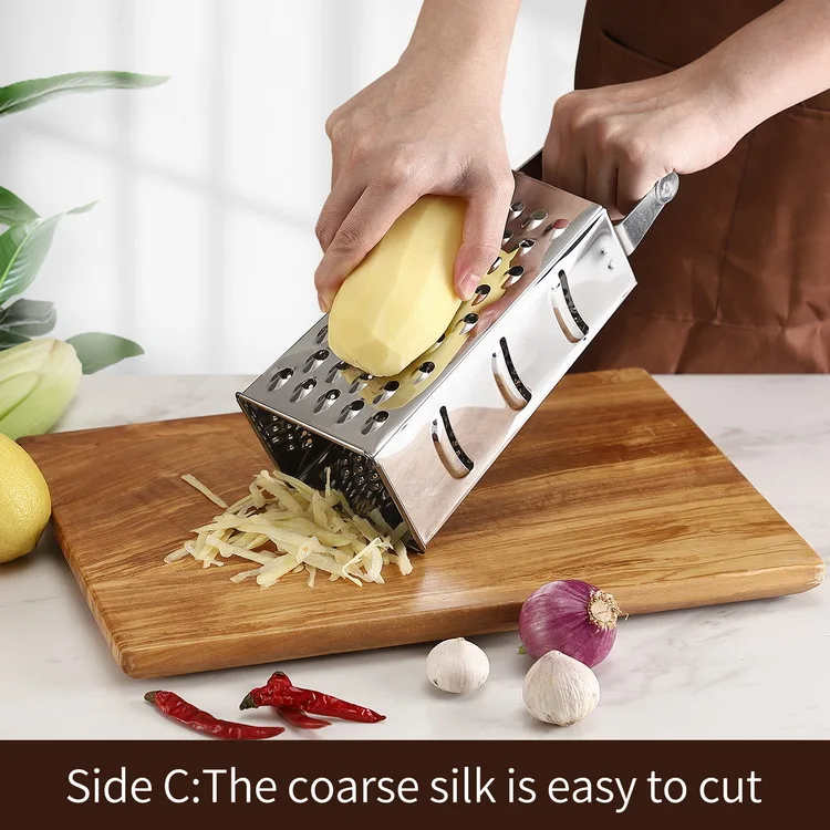 4-sided 8 inch cheese and Vegetable shredder grater cutter and slicer with handle