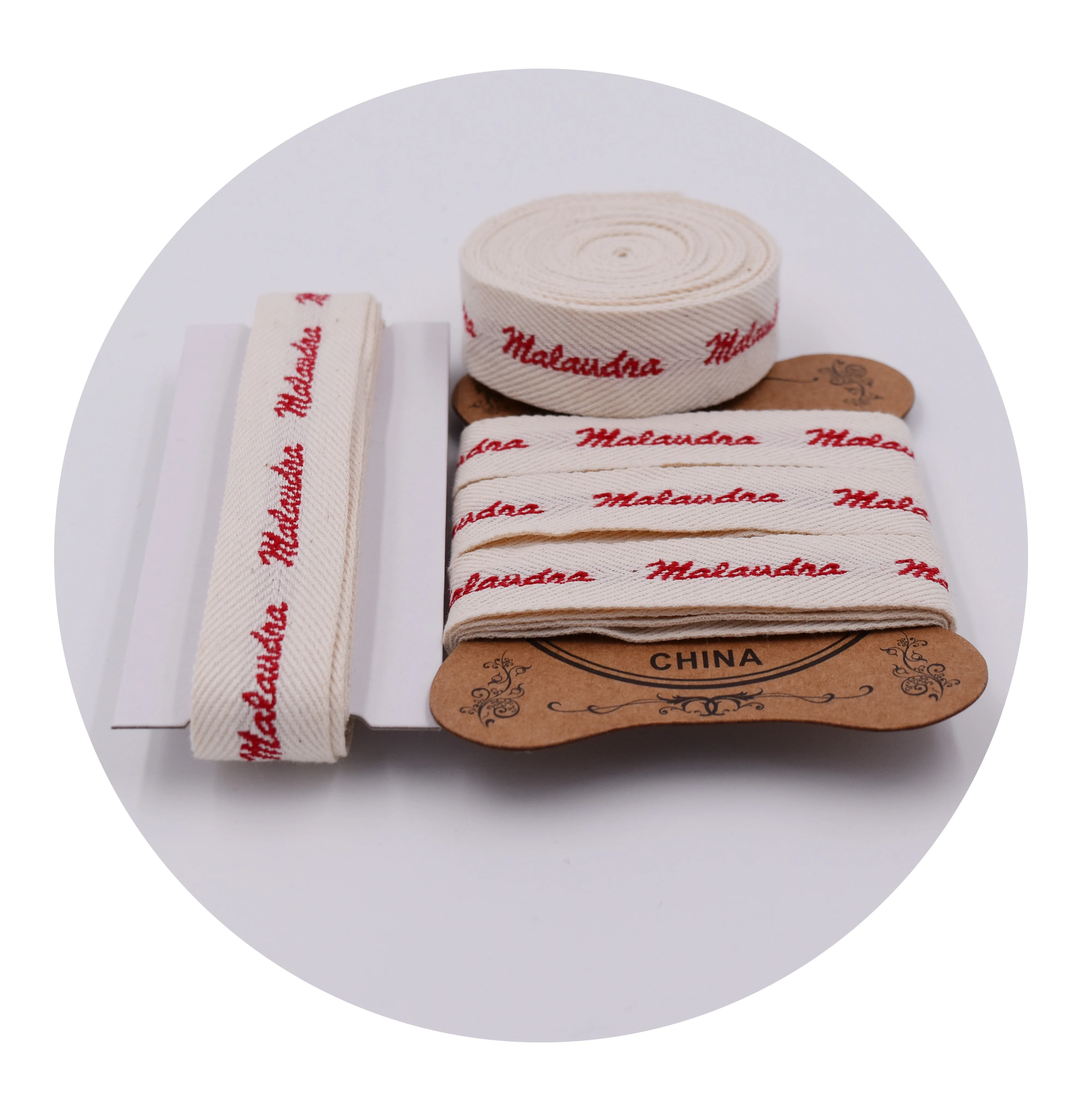 Custom LOGO Cotton Ribbon Nature Materials ribbon for Bags jacquard ribbon 2cm 2.5cm 5cm Widths