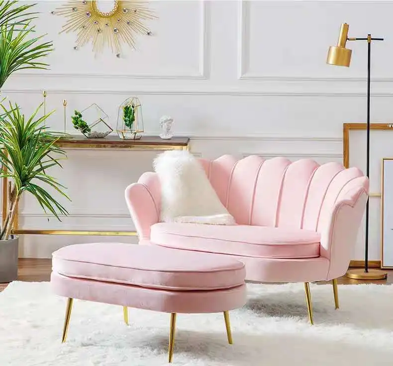 High Quality Living Room Furniture Pink Velvet Fabric Upholstered Pedal Pouf Stool