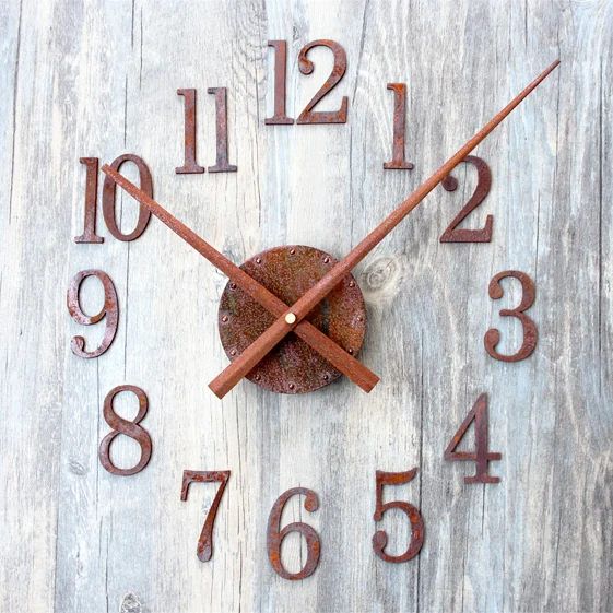 31cm big pointer diy antique retro old rust metal wall clock with reverse running