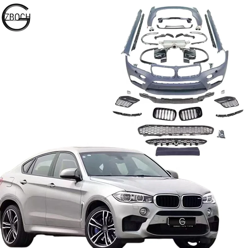 Автомобильный бампер для 2013 + BMW X6 F16 F86 upgrade X6M, комплект кузова, передний бампер, боковая юбка X6M, выхлопные колеса, арки, задний автомобильный бампер