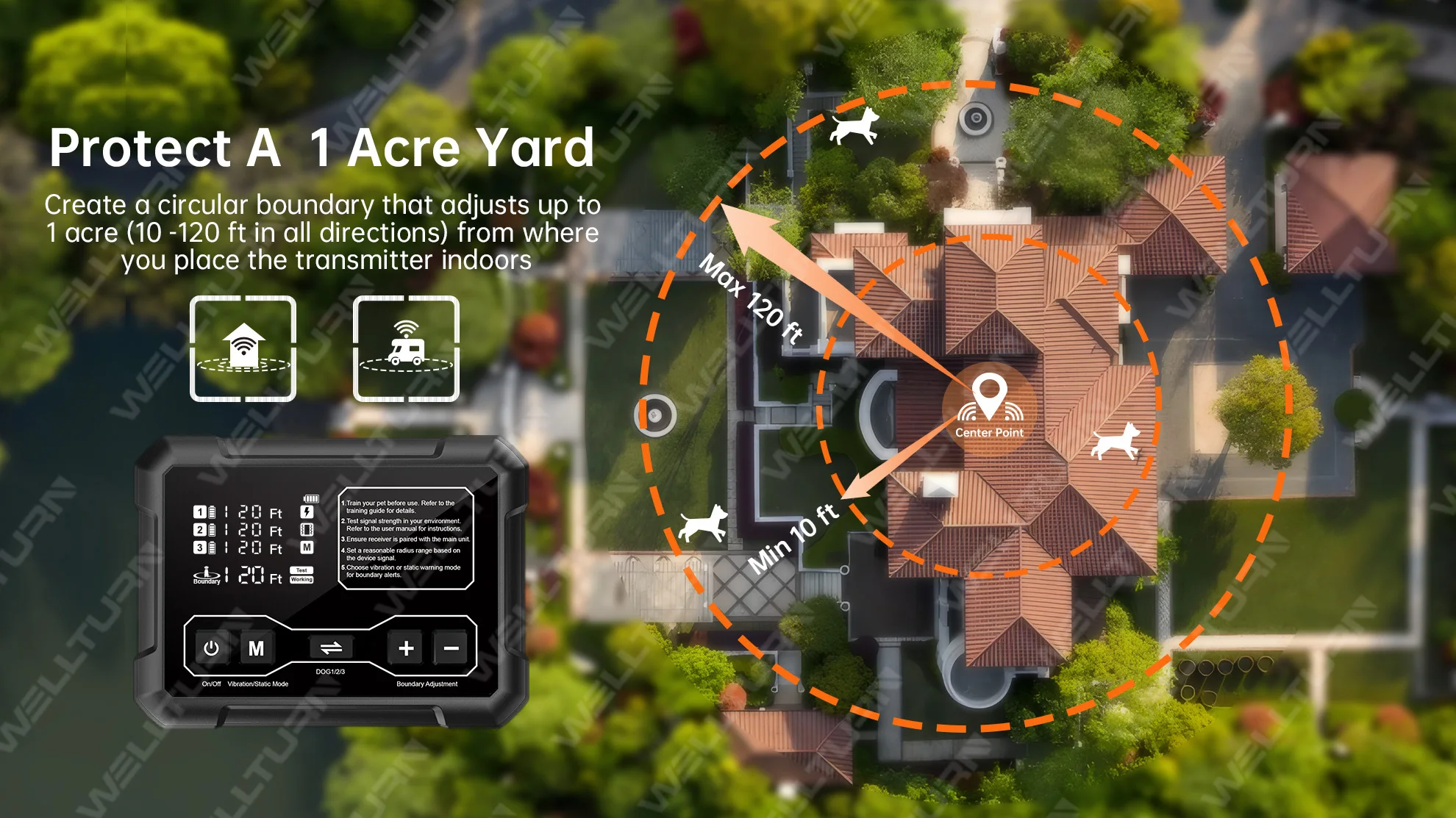 Wireless Fence Training Collar Wireless Dog Fence Portable Pets Safe Containment System for Outdoor,Yard,Indoor,Camping