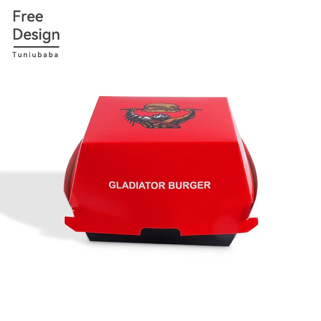 Custom Logo Wholesale Colorful Crazy French Fries Fast Food Grade Takeaway Hamburger Burger Box Packaging