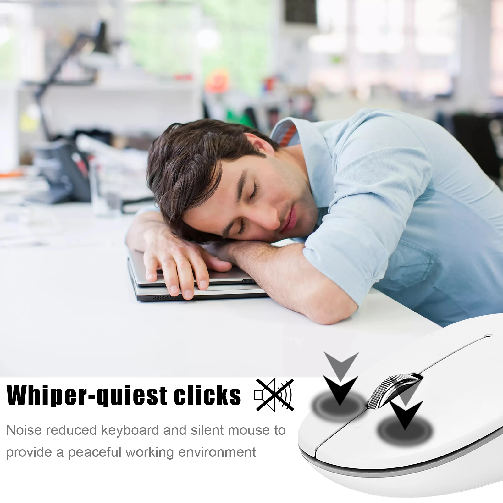 Ergonomic Compact  2.4G USB Nano Full Size 102 Key Scissors-key Quiet Wireless Keyboard and Mouse Combos