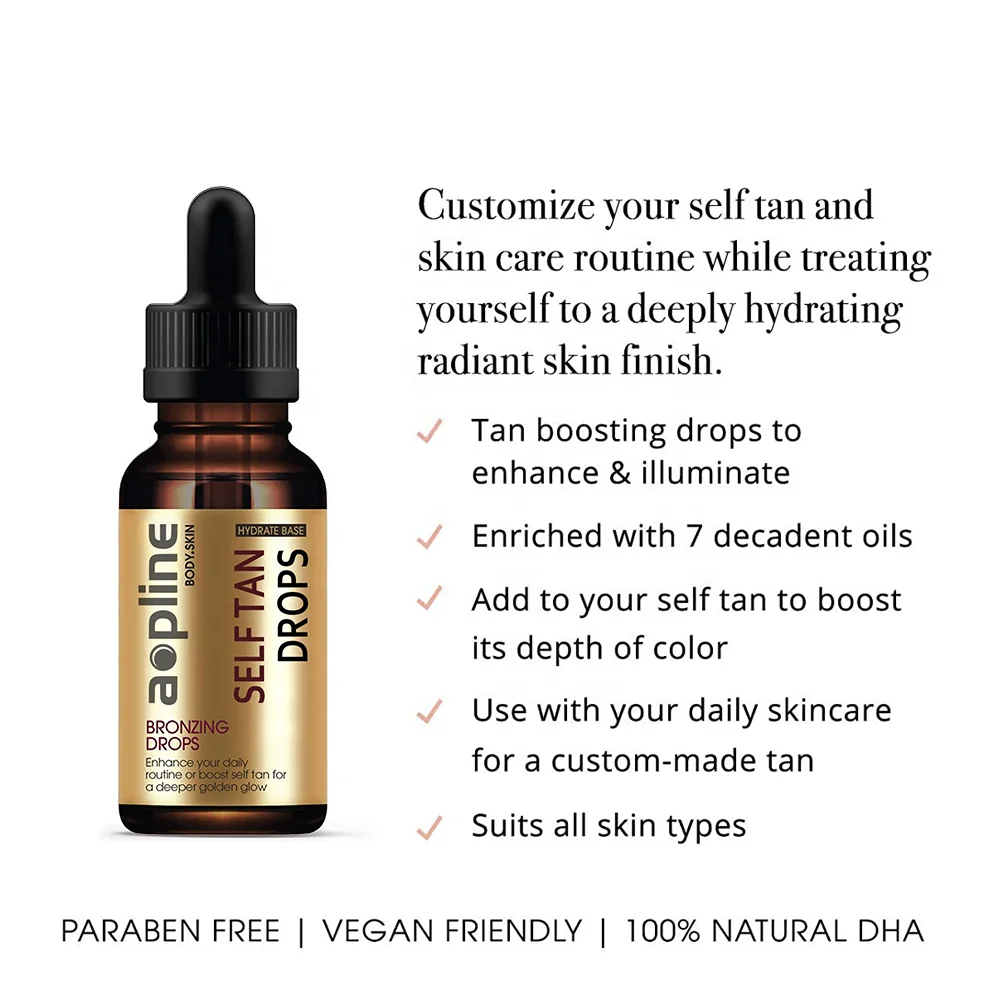 Custom logo brand bronzing sunless fake tan face self tanning oil drops private label