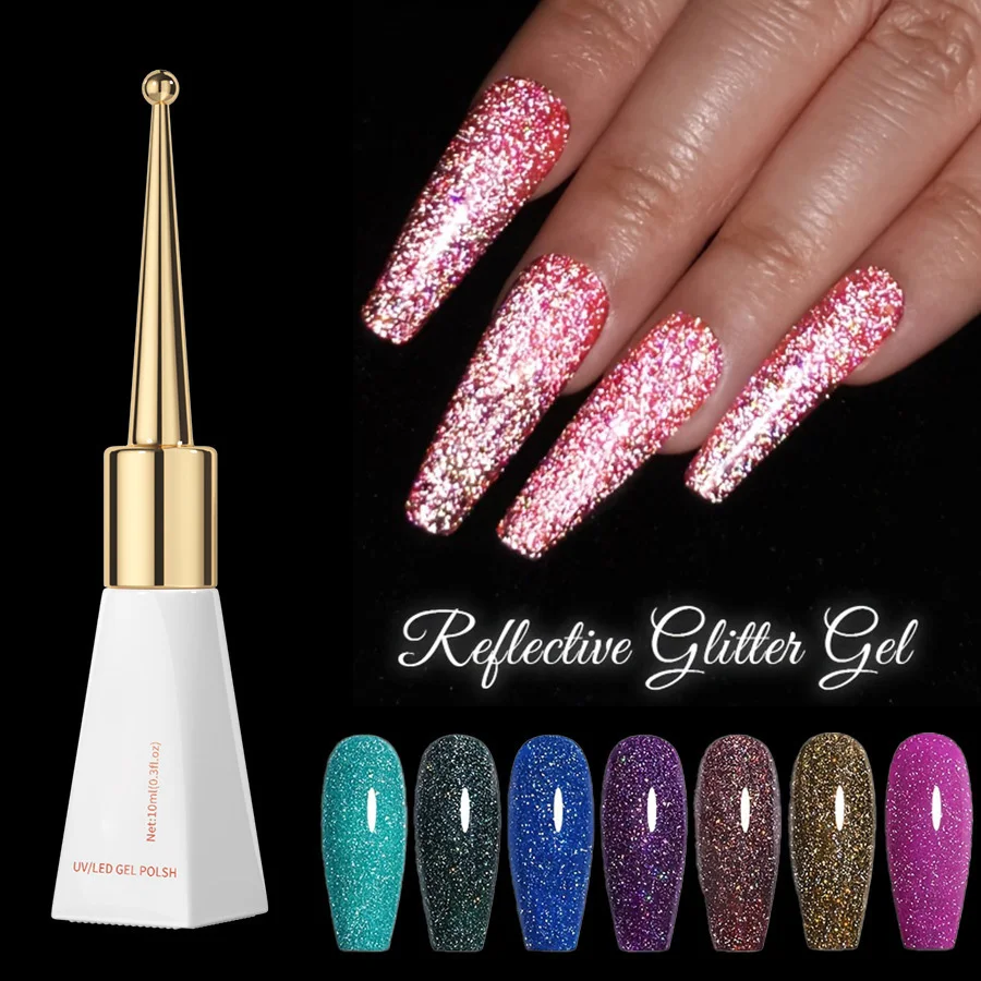 10ml Sparkle Shiny Flash Nail Gel Wholesale Odorless Resin Fluorescent Reflective Disco UV Glitter Gel Nail Polish