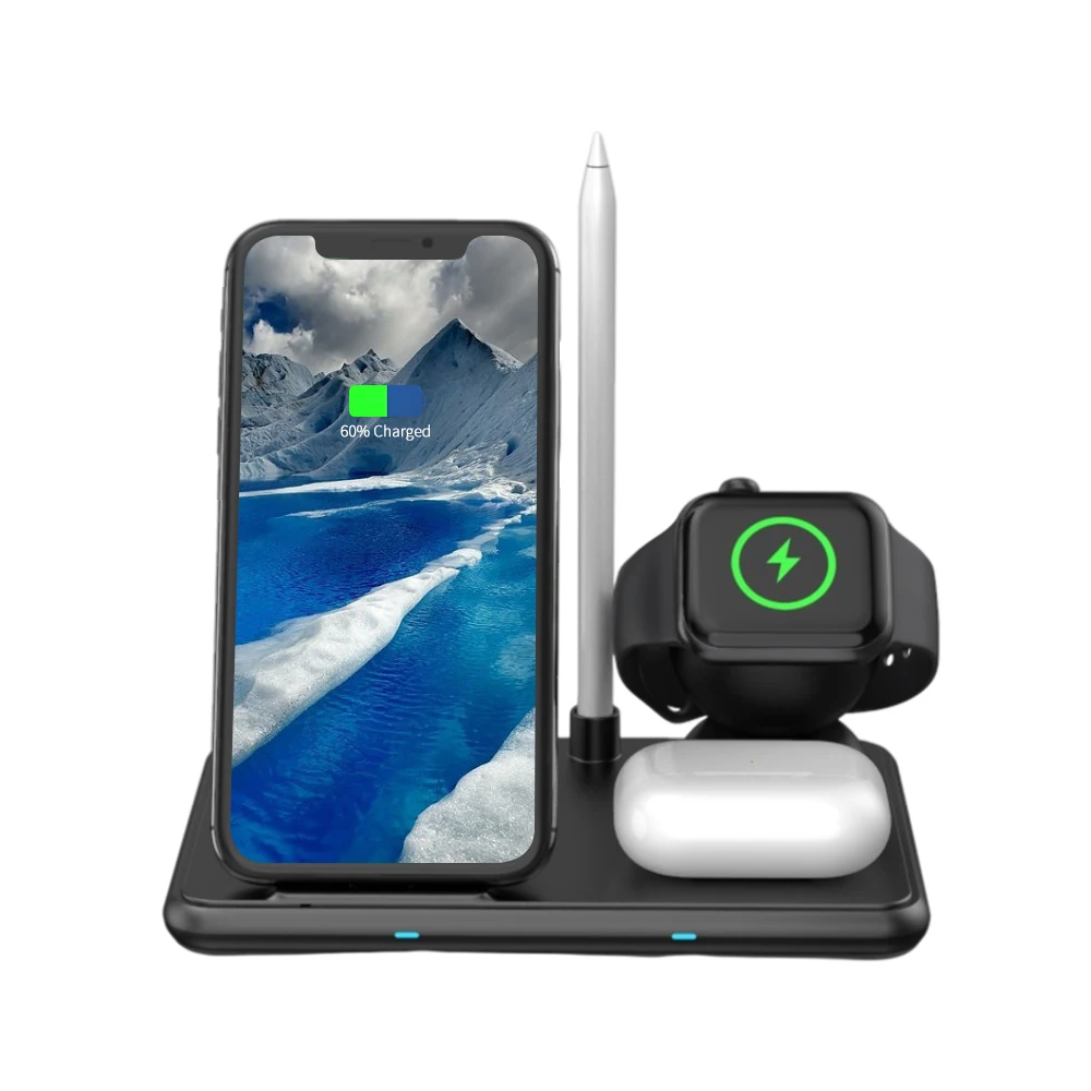 Лидер продаж, магнитный мобильный телефон с быстрой зарядкой 15 Вт, 4 в 1 или 3 в 1, беспроводное зарядное устройство Qi, подставка, лампа, зарядная станция