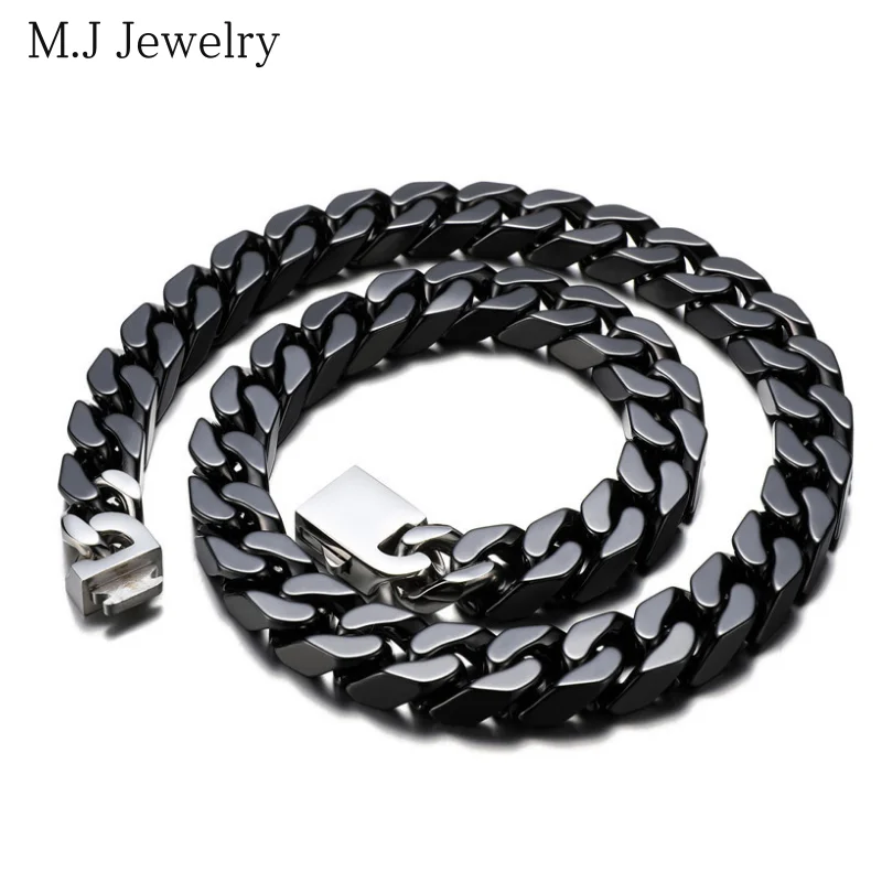 18K Gold Plated Black Ceramic Coated 12MM Think Chunky Stainless Steel Men Curb Cuban Chain for Men Boys