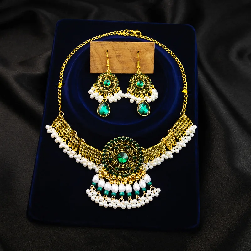 Fashionable alloy exotic retro ruby earrings fashionable artistic fringe set