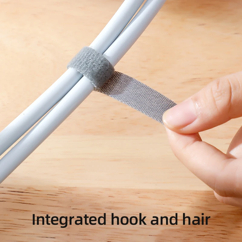 Grey Reusable Hook and Loop Cable Tie Roll Fastening Wraps Self-Gripping Straps Cords Ties Wire Organizer Tidy Roll Tape