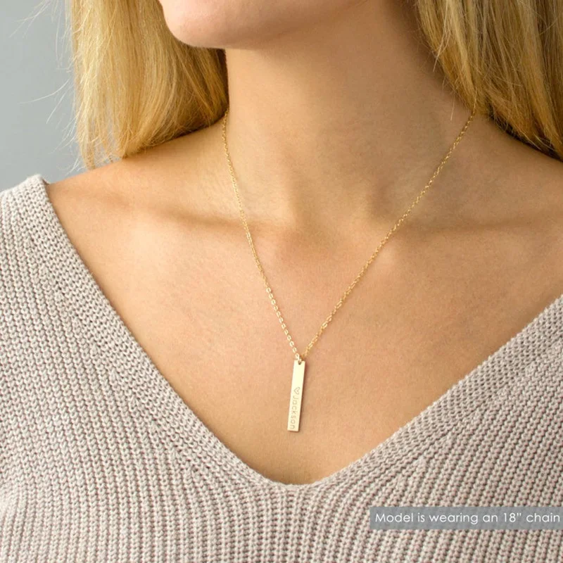18k Gold Plated Jewelry Initial Stainless Steel Pendant Vertical Rectangular Blank Custom Engraved Name Necklace