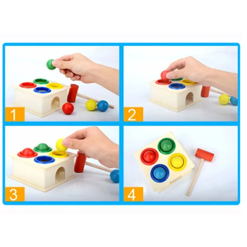 1Set Wooden Hammering Ball Hammer Box Children Fun Playing Hamster Game Toy Early Learning Educational Toys Hand Hammering Ball
