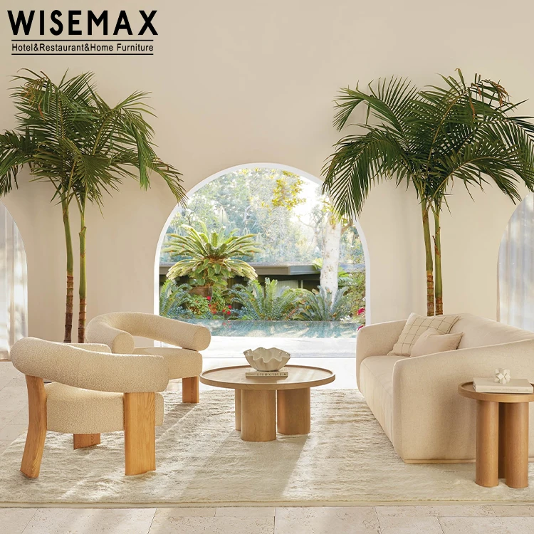 WISEMAX FURNITURE Modern high resilience sponge single sofa living room leisure chair curve backrest teddy fabric lounge chair