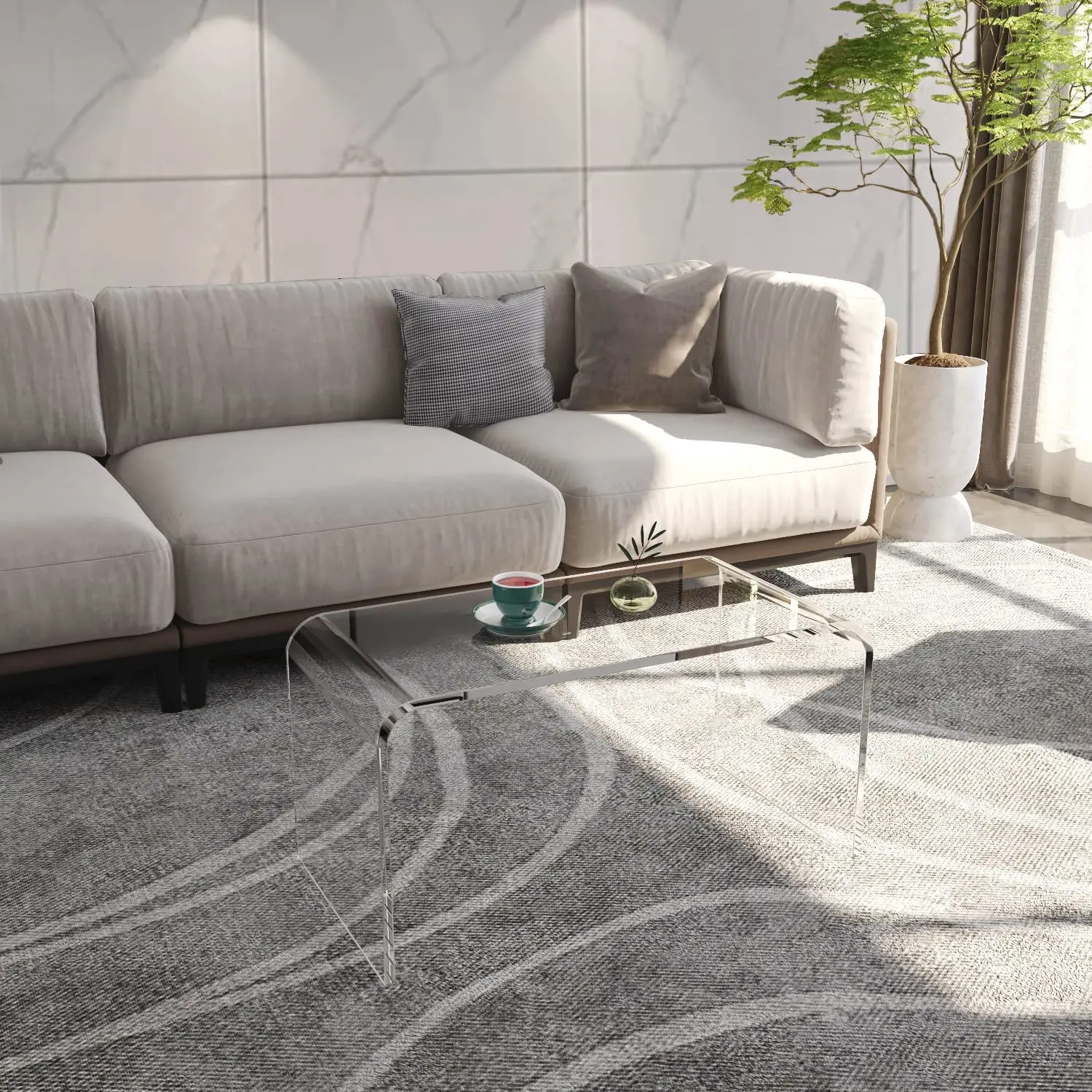 Clear Side Table & Small Coffee Table,  Acrylic Waterfall Living Room Tables, Modern Side Tables Bedroom