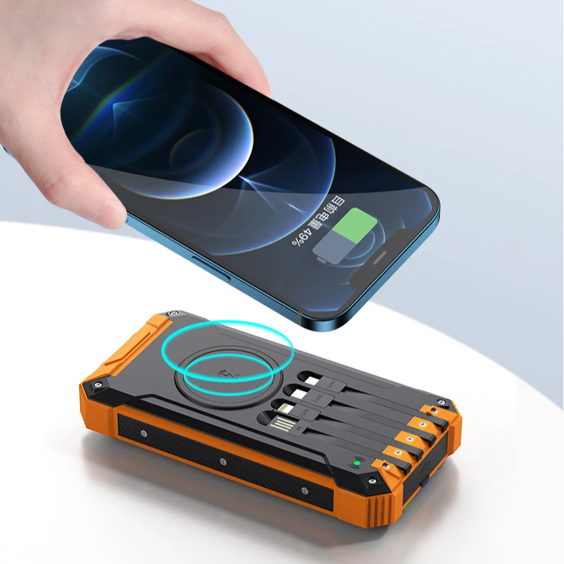 Solar mobile power universal mobile phone charging 20000mAh with cable power bank Wireless power bank