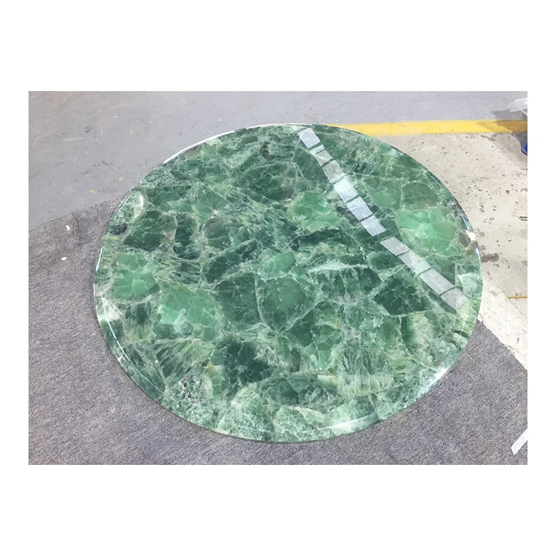Translucent Colorful Semi Precious Stone Green Crystal Quartz Countertops Vanity Tops Table Tops