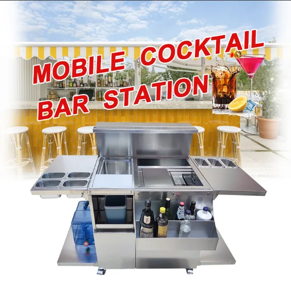 Removable Outdoor Custom Cocktail bar Mobile Bartender Ice Bin Under Drainboard Station