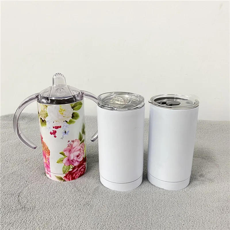 12oz Straight double walled Insulated kids Stainless steel white blank sublimation sippy cup  For sublimation tumbler