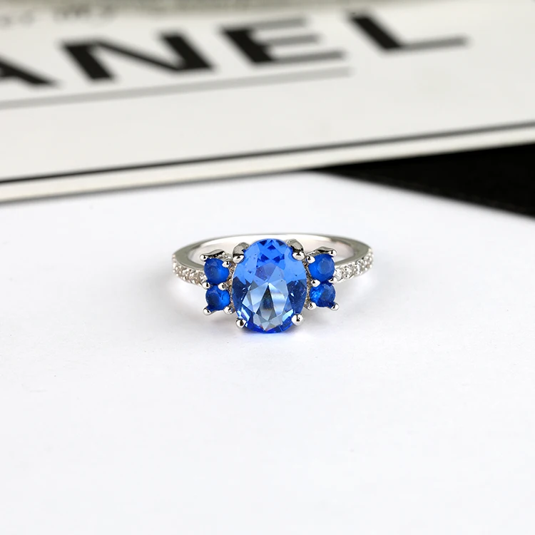 Mascot 925 sterling silver jewelry color cubic zirconia tennis ring sapphire ring women