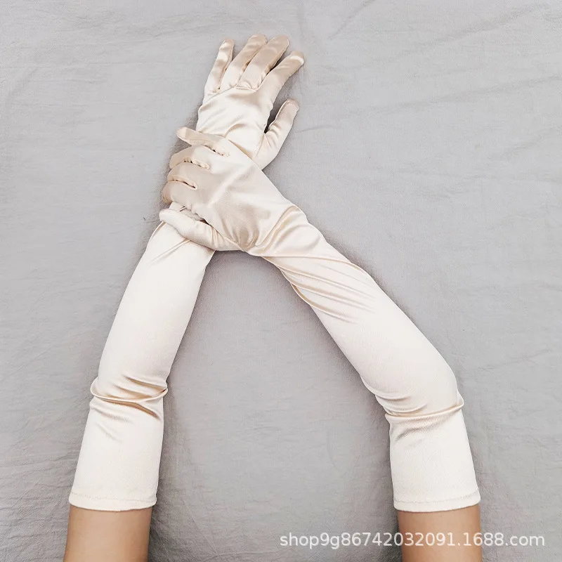 Stock Wholesale Fashion Party Wedding Long Elbow Bridal Satin Gloves For Women