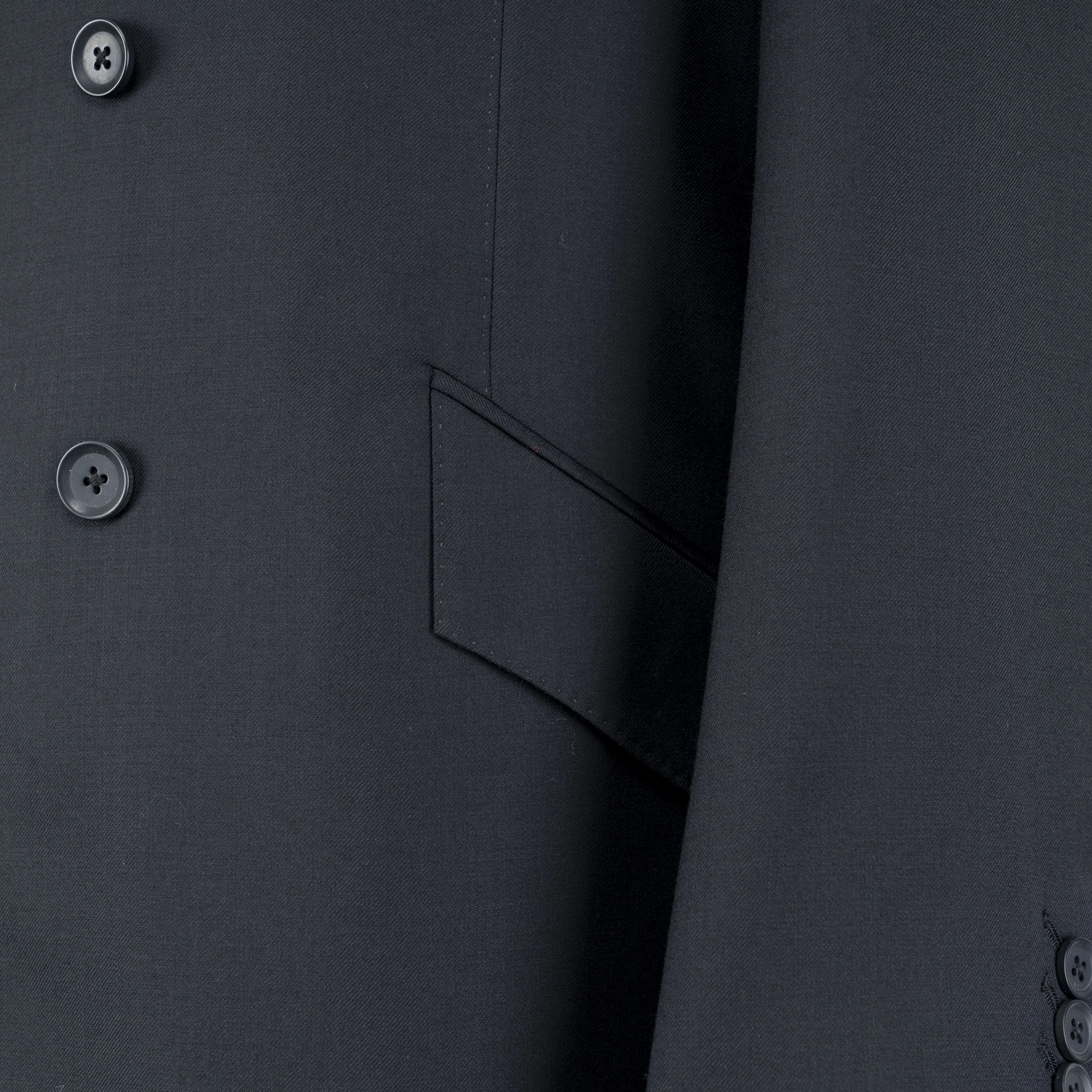 Double Breasted Black Two Pieces Three Pockets Made To Measure Custom Made Wool Mens Business Casual Tailored Peaked Suit