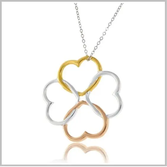 Kiss Me Lucky Four-leaf Clover Heart Turquoise Emerald Jewely Custom Gold Silver Plated Elegant Fashion Pendant Necklace