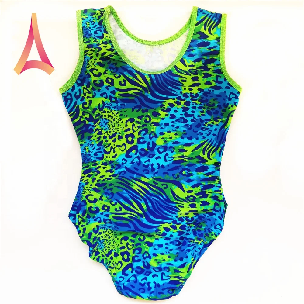 Рекламная акция Детские гимнастические трико из нейлона и спандекса с изветочным синим леопардовым принтом