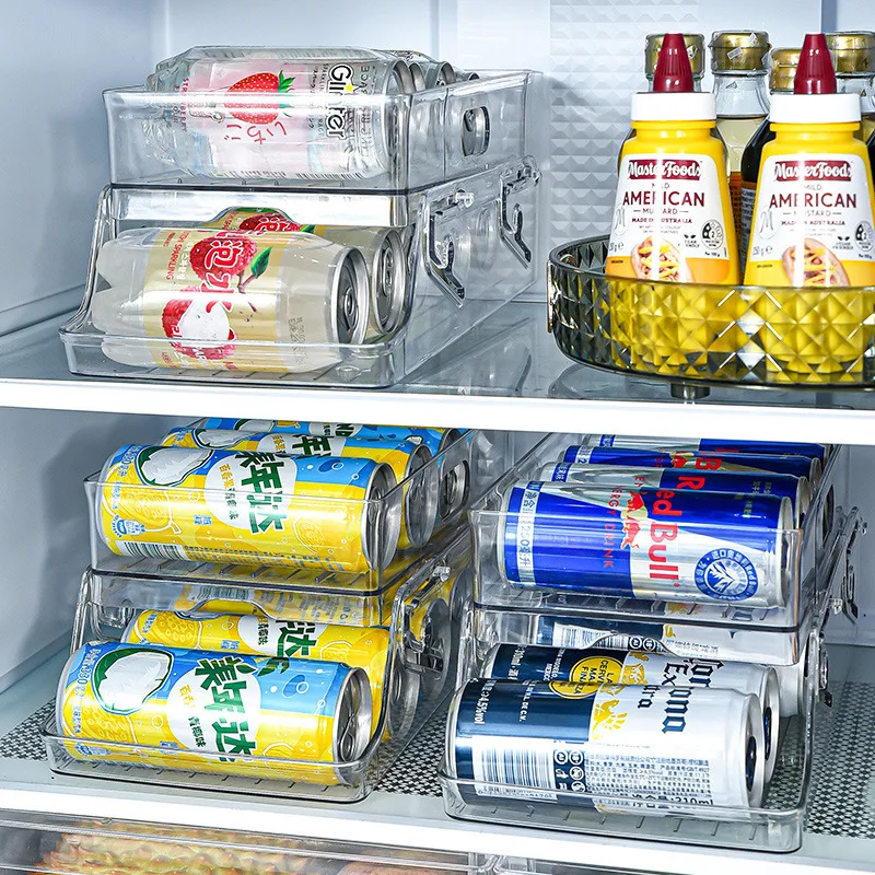 PET Transparent Double Layer Rolling Refrigerator Drink Holder Coke Jar Shelf