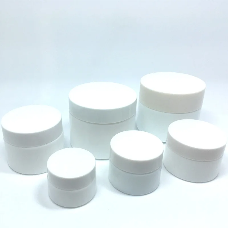 Luxury Cosmetic Packaging Opal White Glass Cream Jars Round Empty Container with Bamboo Cap 30g 50g