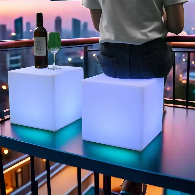 Style LED Cube Light Bar Stool Modern Plastic Dining & Outdoor Hotel Chair Wholesale for Restaurants & Halls