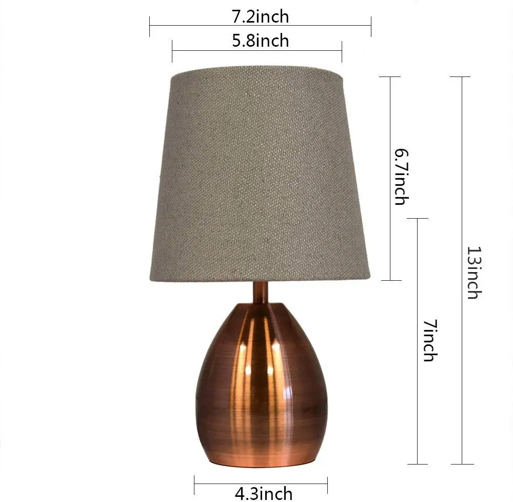 Decor metal base small hotel bedroom bedside side table lamp with fabric for bed room