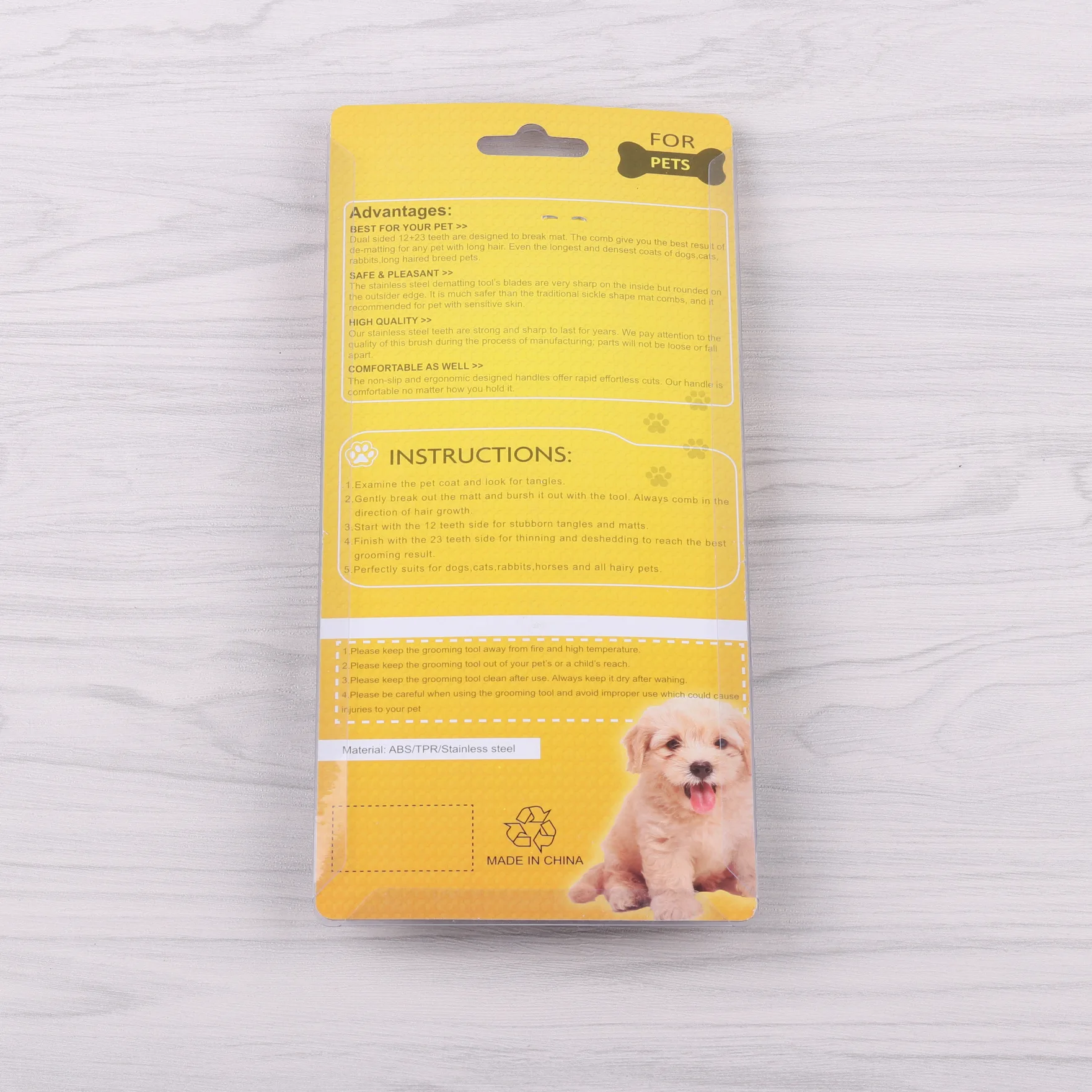 Amazon hot selling double side pet cat dog stainless steel grooming knotted hair removal dematting brush comb wholesale 2021