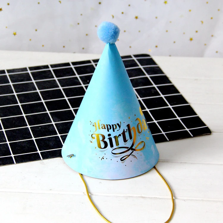 Paper Cone Colorful Funny Party Hat Rainbow Hairball  for Birthday Party recycled party Paper  hat