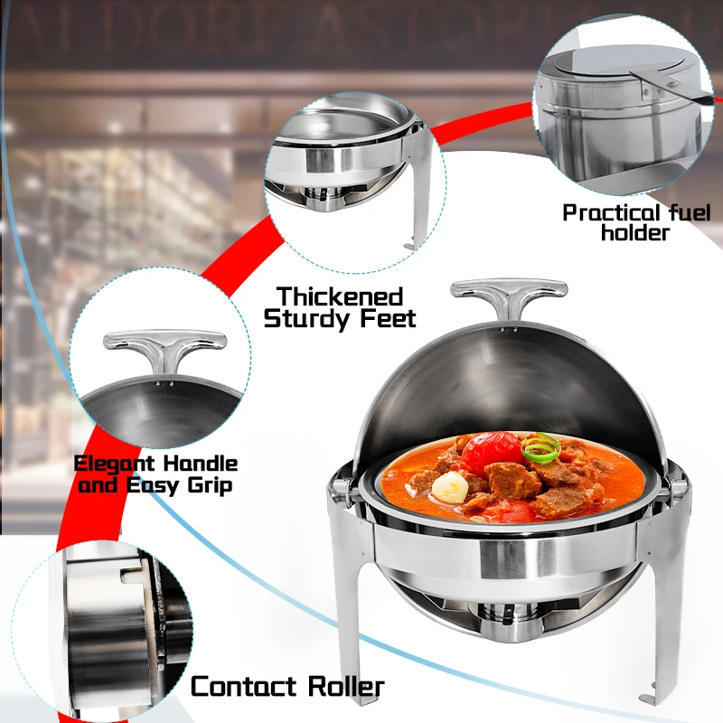 DaoSheng Party Catering Equipment Round Roll Top Luxury Fuel Buffet Set Serving Dish Chafer Dish Food Warmer Chafing Dishes
