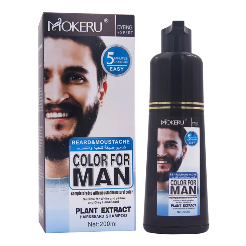 2022 Hot Sale Mokeru 200ml Long Lasting Permanent Beard Dye Black Shampoo for Grey and White Hair Color Dyeing