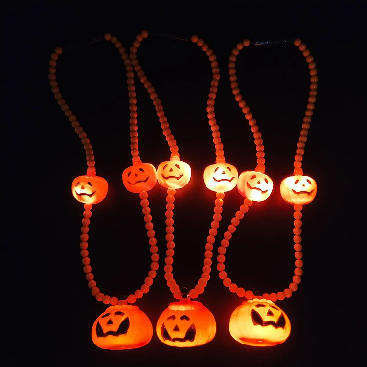 Halloween Mardi Gras Party Decoration LED Pumpkin Beads Necklace Light up