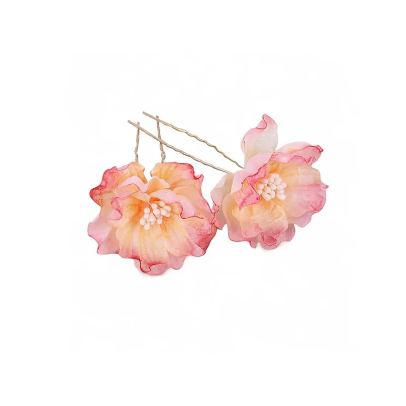 Baiyiyuan Wholesale Wedding Bridal Hair Accessories Elegant Metal U Shaped Artificial Silk Blossom Hibiscus Flower Hair Clip