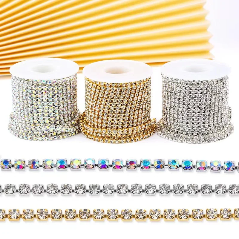 Manufacture Rhinestones Chain Sew On Trimming Rhinestone Cup Chain Strass Roll Sew On Rhinestone Close Cup Chain
