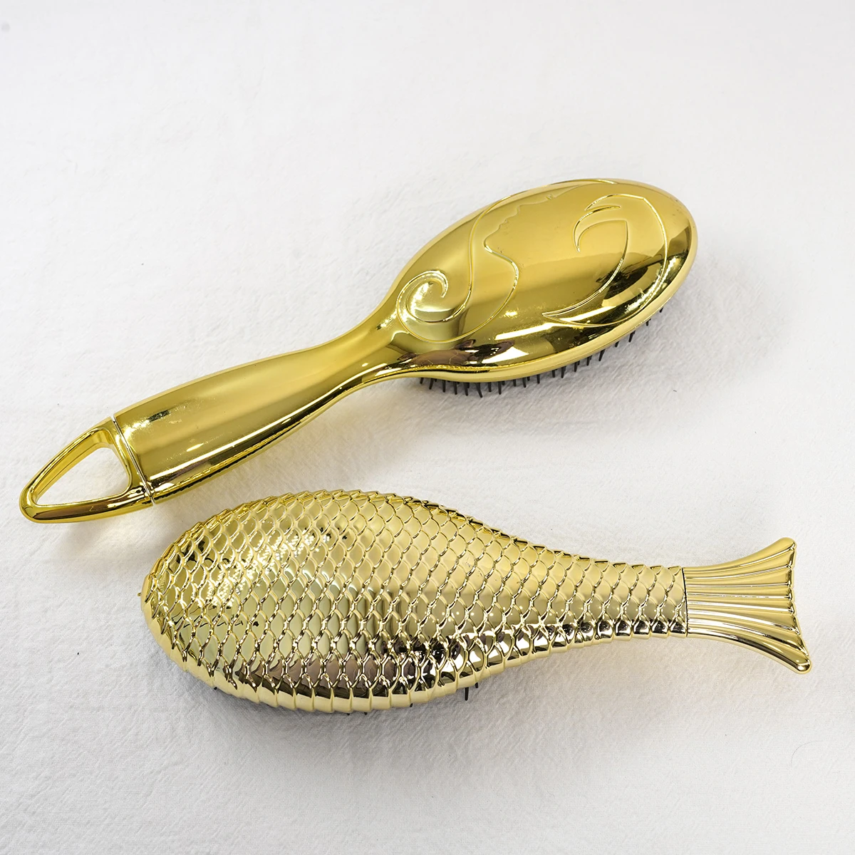 2022 New Arrival Water Drop Gold Electroplating Mermaid Paddle Cushion Hollow Detangler Hair Brush Styling Hair Brush Set