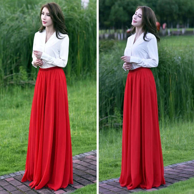 2020 New Arrival Fashion Boho Maxi skirt Custom Muslim Factory Candy Color Long High Waist Skirt For Woman Plus Size