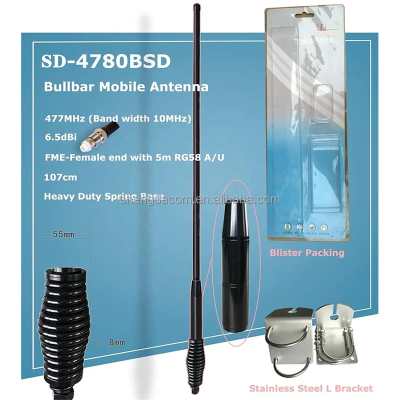 477MHz or 4G LTE Multi band Heavy duty barrel spring fiberglass car vehicle radio antenna with Detachable Bullbar Mount