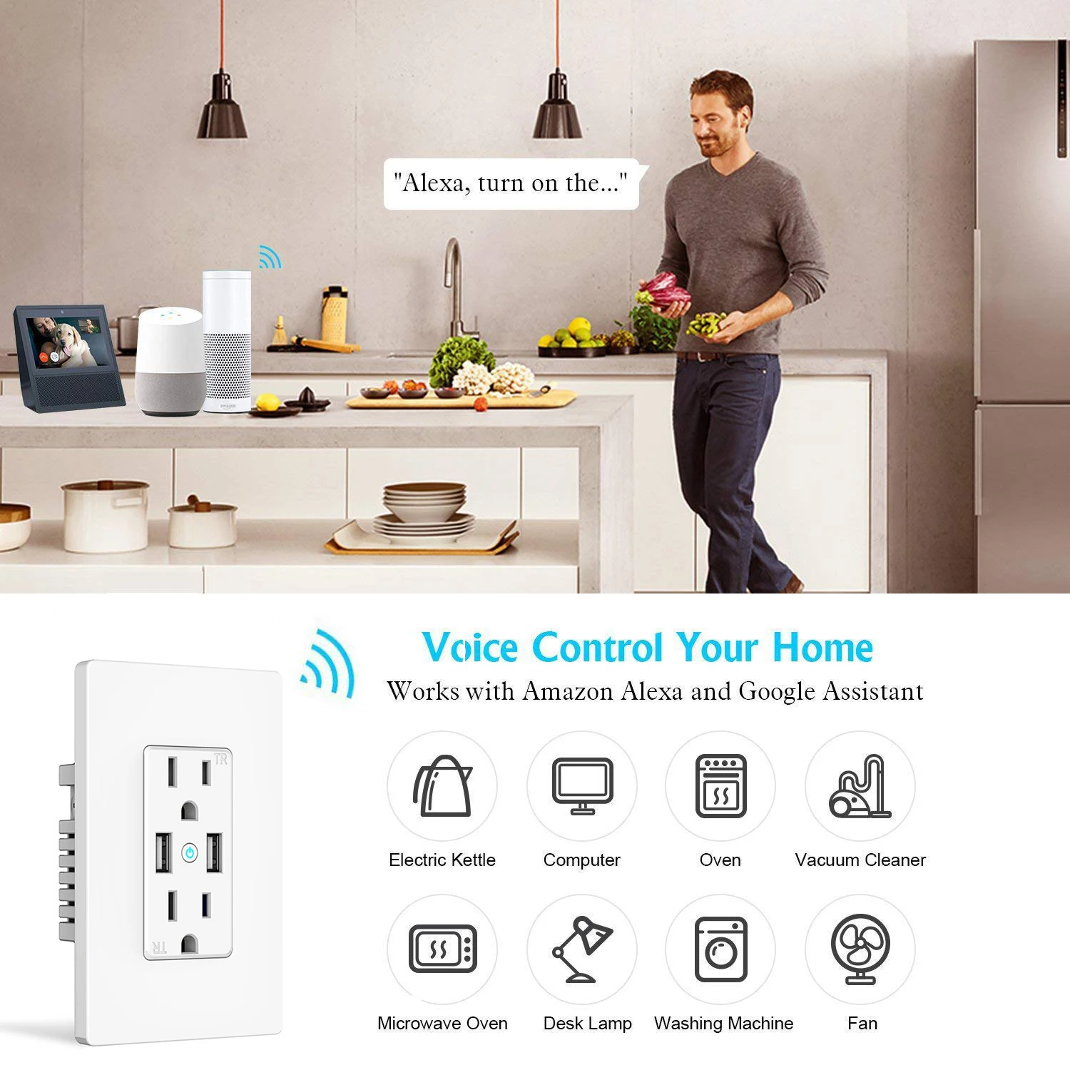 ETL Certificated Tuya Wifi Smart Outlet Socket Smart Wifi USB Wall Socket Works With Alexa Google Home and IFTTT