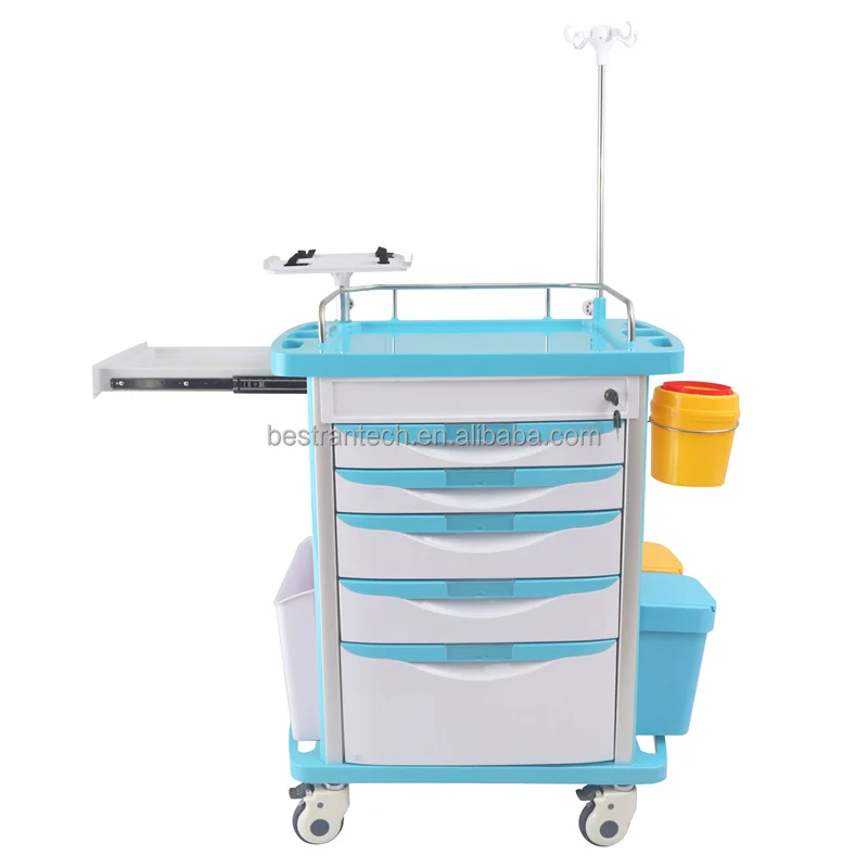 BT-EY001B Cheap Hospital resuscitation Crash Cart Medical Emergency Trolley with 5 drawers price