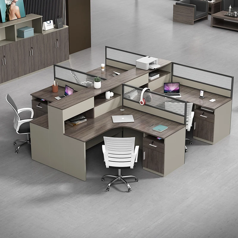 Modern Popular L shaped office desk modular partition multi seats staff workstation commercial office furniture storage cabinet