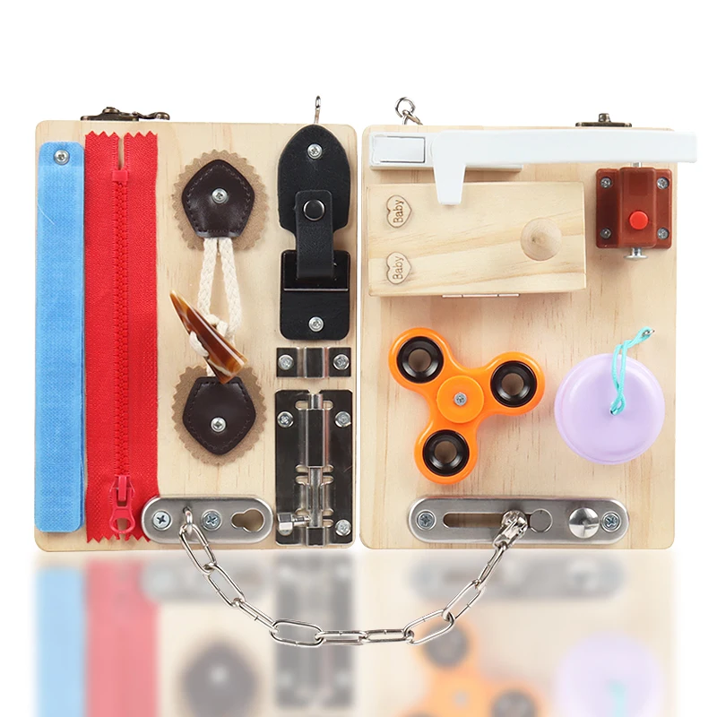 Wooden Early Educational Toy Multifunction Busy blocks Folding Busy Board Locking Game Montessori Educational Toys for Child