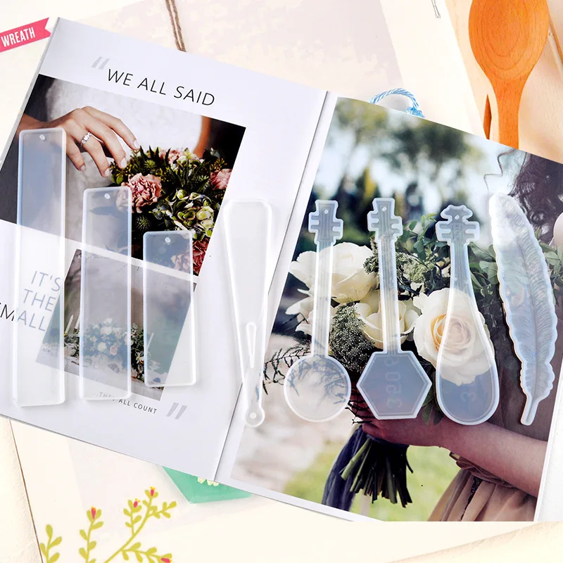 8pcs/Pack DIY Bookmarks Silicon Mold For Resin Jewelry Craft Tools Keychain Ruler Resin Molds Kit Epoxy SIlicone Mould