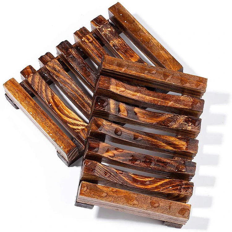 Wholesale Natural Eco-friendly Black Rectangle Kitchen Travel Shower Drying Wooden Soap Dish Tray Holder for Bathtub
